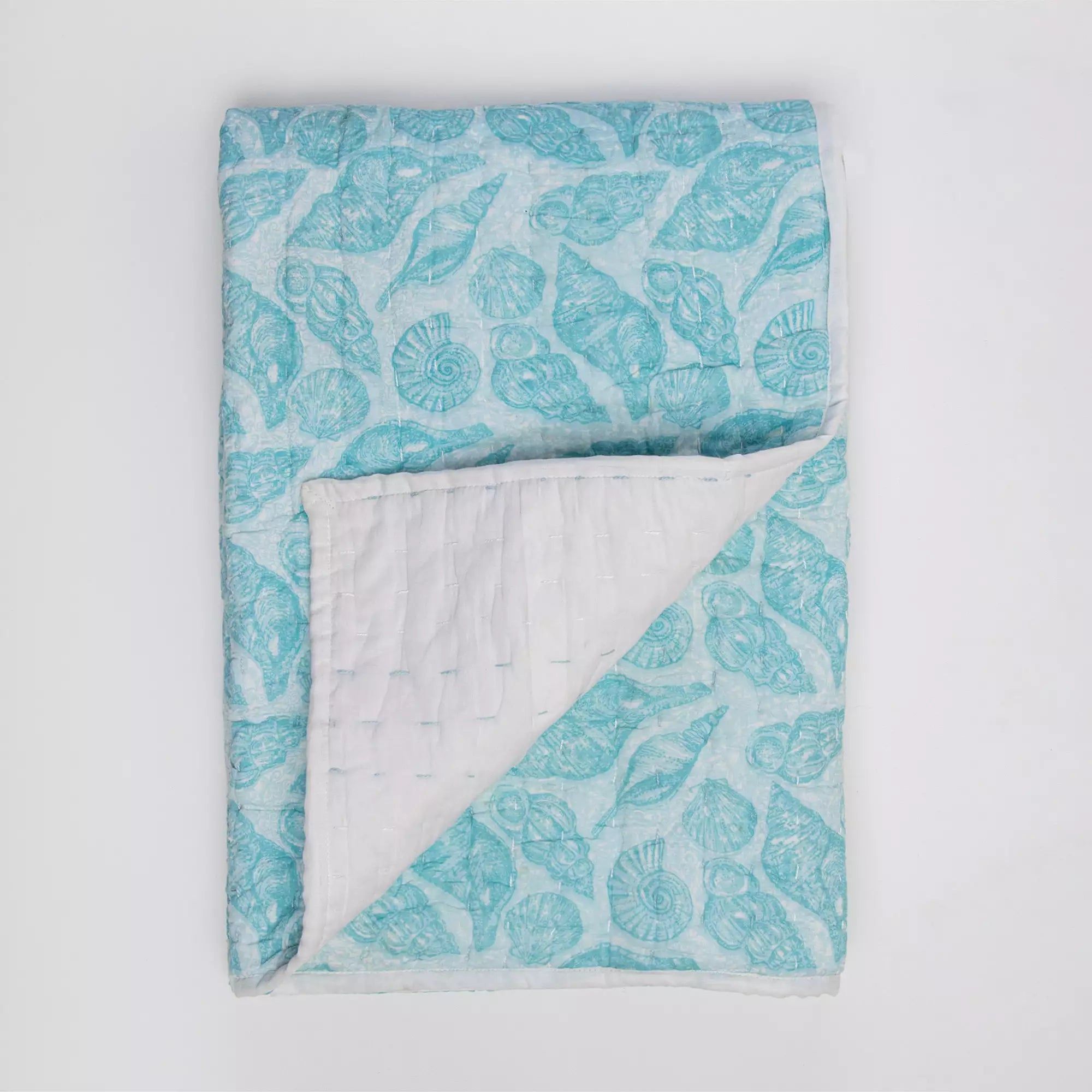 Blue Leaf Hand Block Printed Cotton Kantha Baby Quilt 107